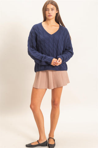 Cable Knit V-Neck Sweater