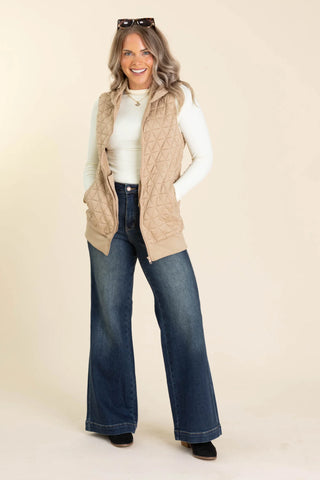 Quilted Knit Zip Up Hoodie Vest