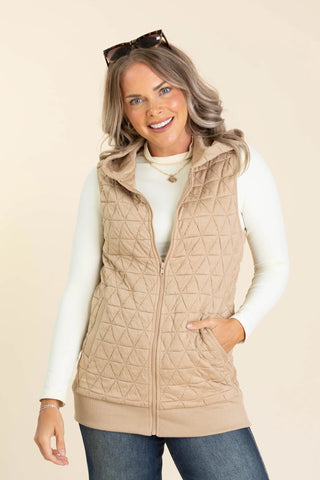 Quilted Knit Zip Up Hoodie Vest