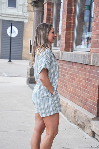 Collared Stripe Button Front Romper