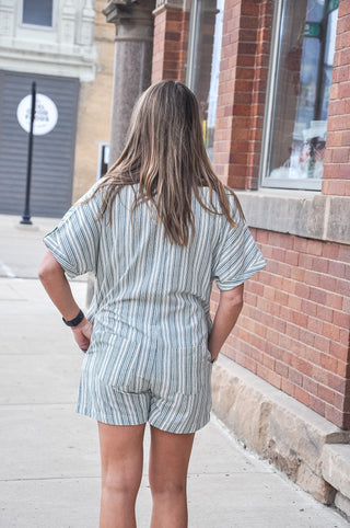 Collared Stripe Button Front Romper