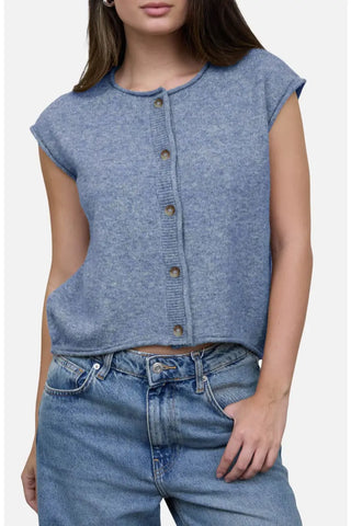 Crew Neck Button Down Sleeveless Cardigan