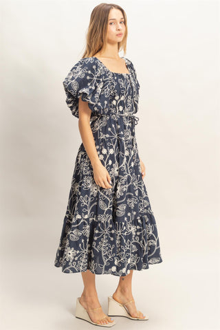 Floral Puff Sleeve Midi Dress