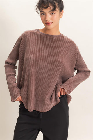 Oversized Mineral Washed Waffle Knit Top