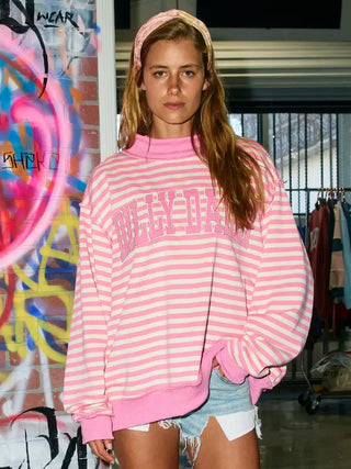 Dilly Dally Pink Stripe Mockneck Top