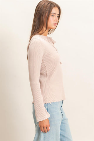 Mineral Wash Waffle Henley Long Sleeve Top