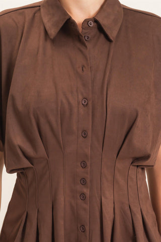 Chestnut Suede Button-Down Blouse
