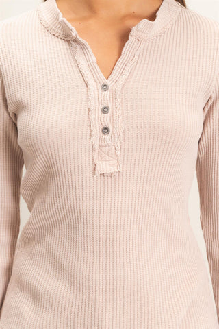 Mineral Wash Waffle Henley Long Sleeve Top