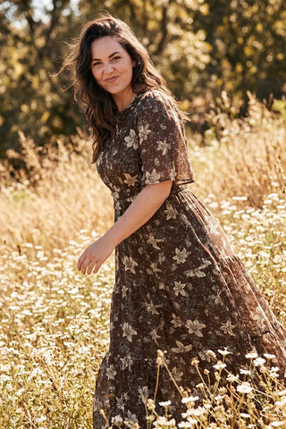 Plus Flutter Sleeve Floral Tiered Maxi Dress with Pockets