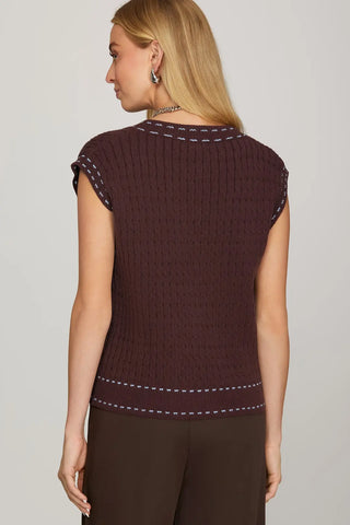 V-Neck Contrast Stitch Detail Knit Sweater Vest