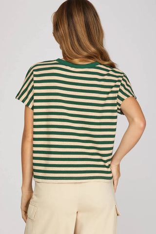 Drop Sleeve Round Neck Knit Striped Top