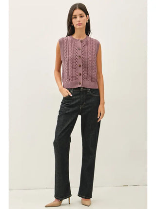Classic Cable Knit Button Up Sweater Vest