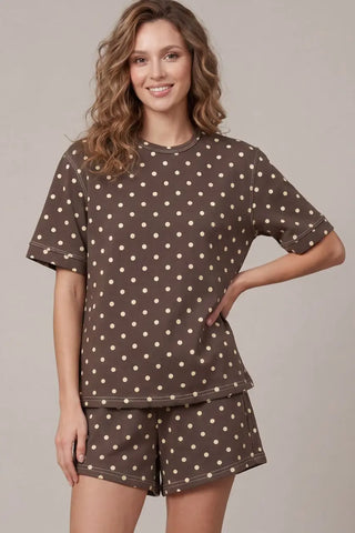 Short Sleeve Knit Polka Dot Top and Shorts Set