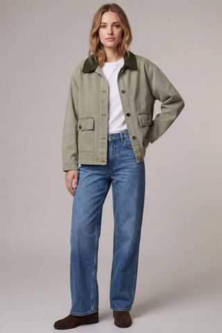 Washed Twill Barn Jacket Contrast Collar