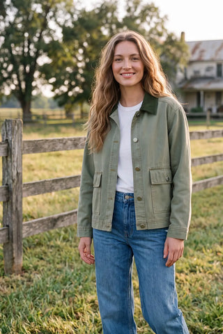 Washed Twill Barn Jacket Contrast Collar