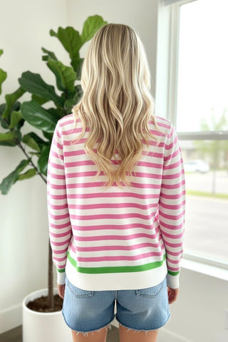 Pink Button Down Striped Cardigan