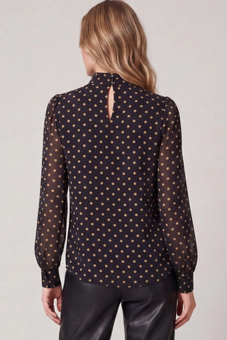 Long Sleeve Polka Dot Mock Neck Blouse