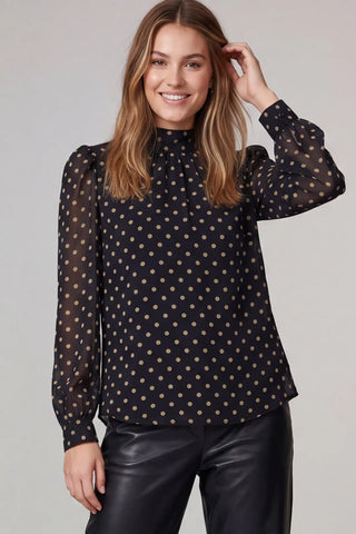 Long Sleeve Polka Dot Mock Neck Blouse