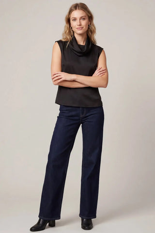 Sleeveless Woven Satin Cowl Neck Top
