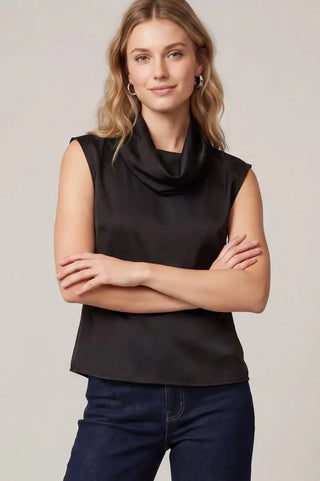 Sleeveless Woven Satin Cowl Neck Top