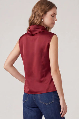 Sleeveless Woven Satin Cowl Neck Top