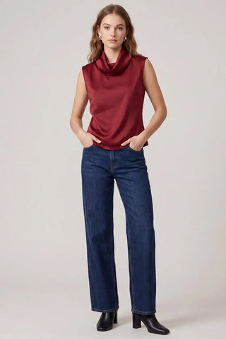 Sleeveless Woven Satin Cowl Neck Top