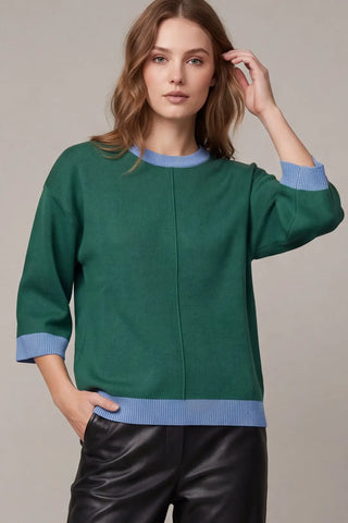 Green Contrast Trim 3/4 Sleeve Sweater