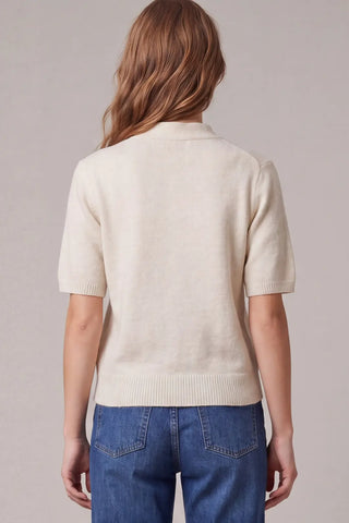 Short Sleeve Tie Neck Button Down Sweater