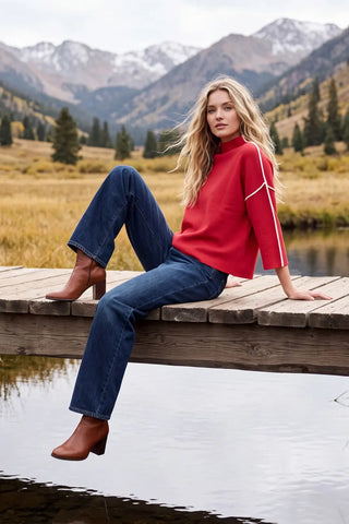 3/4 Sleeve Mock Neck Sweater Top