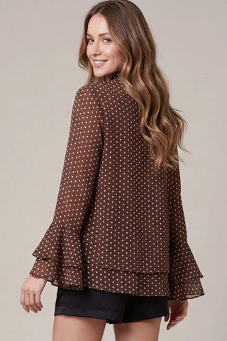 Bell Sleeve Polka Dot Woven Bow Top