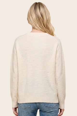 Half Button Fuzzy Crew Neck Sweater