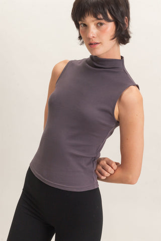 Charcoal Sleeveless Mock Neck Top