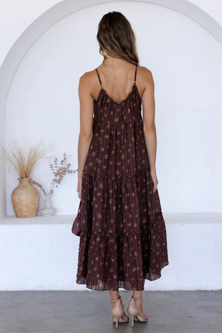 Burgundy Floral Tiered Maxi Dress