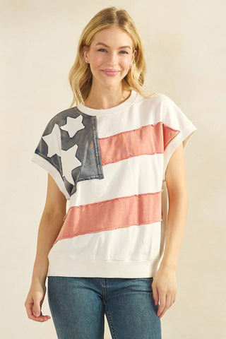 American Flag Patch Min Wash Top, view 3