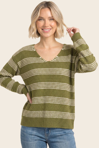 Waffle Texture Striped Sweater
