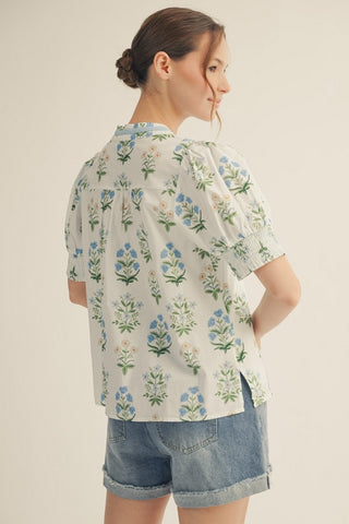 Color Contrast V-notched Neck Floral Top | JQ Clothing Co.