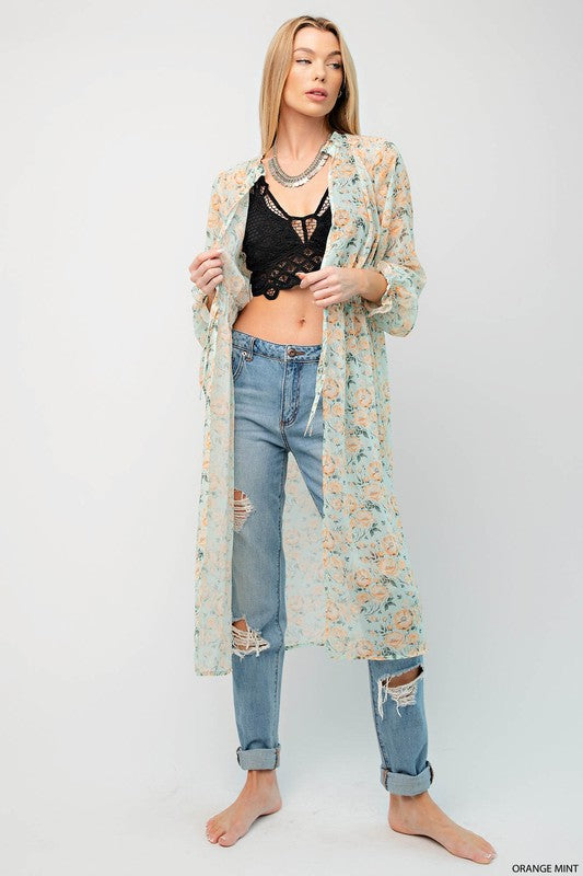 Floral Open Tie Long Duster | JQ Clothing Co.