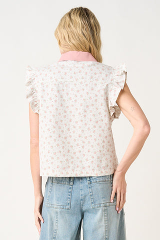 Floral Print Contrast Collar Top