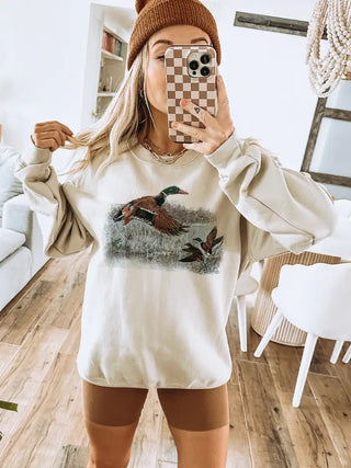 Retro Duck Scene Graphic Sweatshirt, view 2