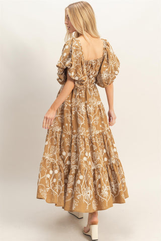 Floral Puff Sleeve Midi Dress