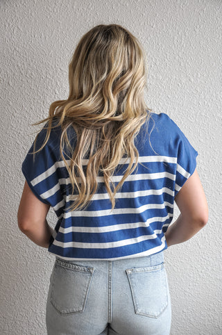 Denim Short Sleeve Striped Top