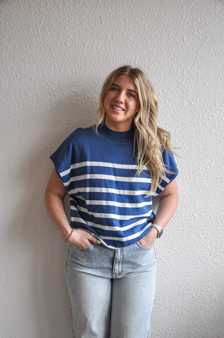 Denim Short Sleeve Striped Top