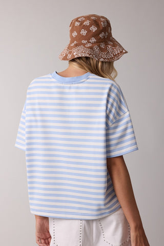 Sky Blue Striped French Terry Top