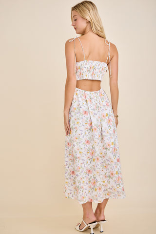 Scallop Edge Tie Shoulder Midi Dress