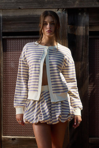 Dual-button Striped Sweat-cardigan