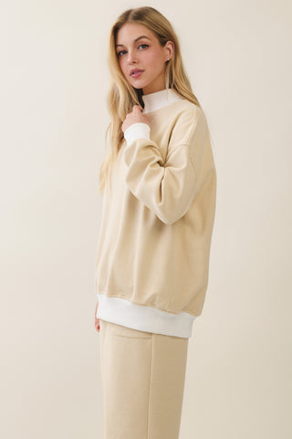 Mock Neck Striped Sweatshirt Pant Set