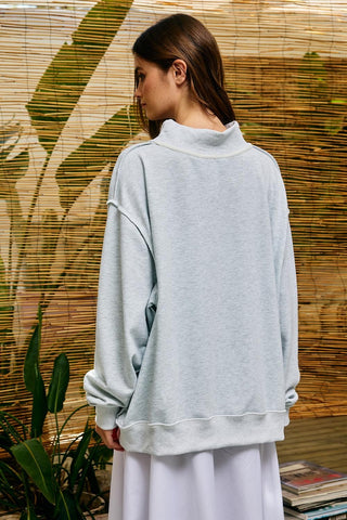 Embroidered "Amen" Patchwork Mock Neck Sweatshirt