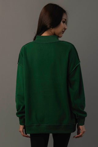 Reversible Game Day & Sunday Funday Sweatshirt in Green — back view, clean forest green