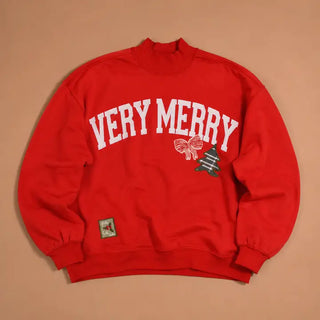 Red Very Merry Vintage Mock Sweatshirt