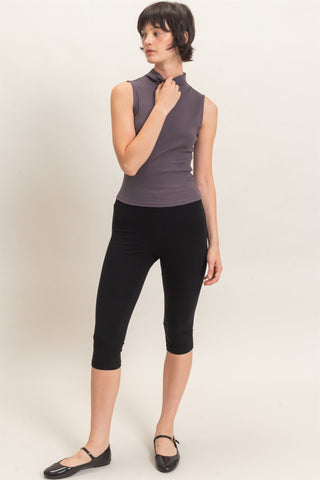 Charcoal Sleeveless Mock Neck Top